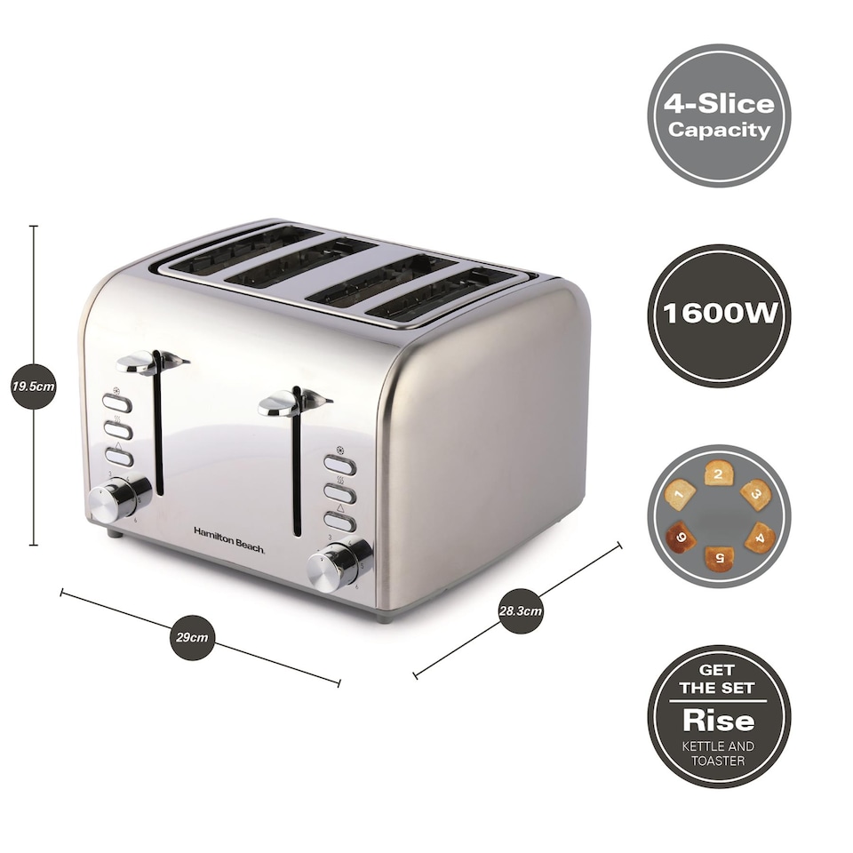 image 1 of Hamilton Beach Rise Polished Kettle & 4 Slice Toaster Set