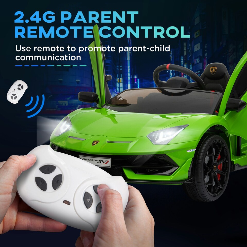 image 1 of HOMCOM Lamborghini SVJ 12V Ride-On Car w/ Lights Music Remote 3-8 Yrs Green