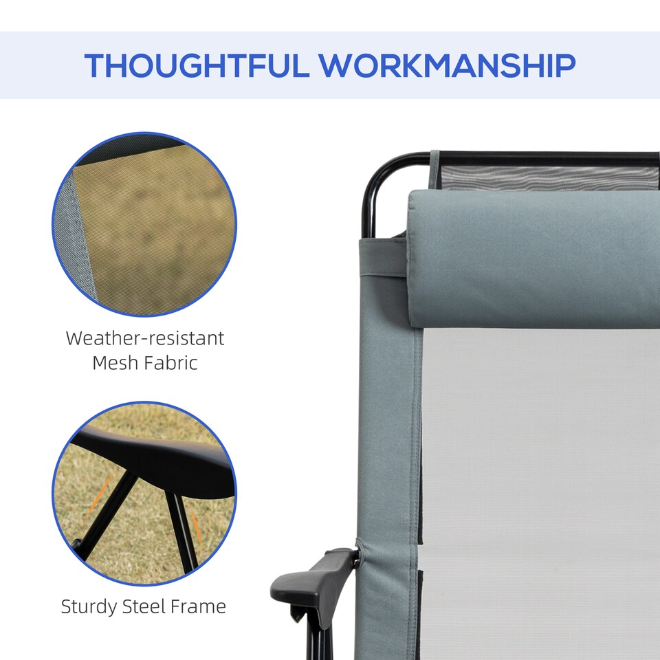 image 1 of Outsunny Set of 2 Portable Folding Recliner Metal Outdoor Patio Chaise Lounge Chairs with Adjustable Backrest, Grey