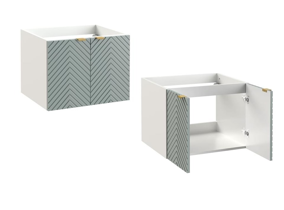image 1 of Bathroom Wall Cabinets Furniture Set Green 600mm Vanity Tallboy Herringbone Cara