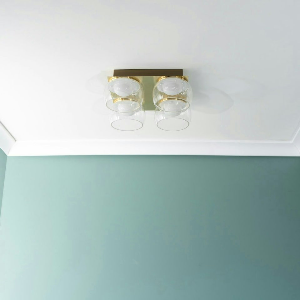 image 1 of ValueLights Alissa Brushed Gold IP44 4 Way Clear Glass Integrated LED Ceiling Light | Gold