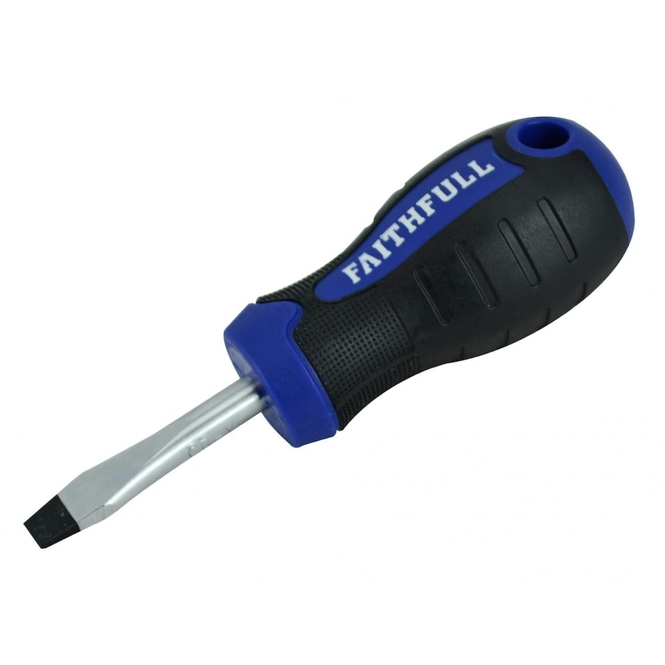 Faithfull Soft Grip Stubby Screwdriver Flared Slotted Tip 6.5 X 38mm - Multi Colour - One Size