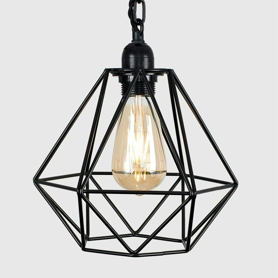 image 1 of ValueLights Industrial Satin Black Wall Ceiling Light Fitting With Black Metal Cage Shade