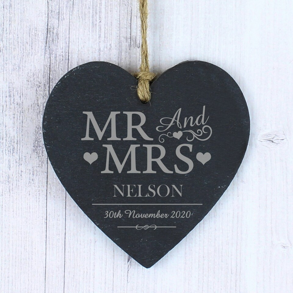 image 1 of Personalised Mr & Mrs Slate Heart Decoration