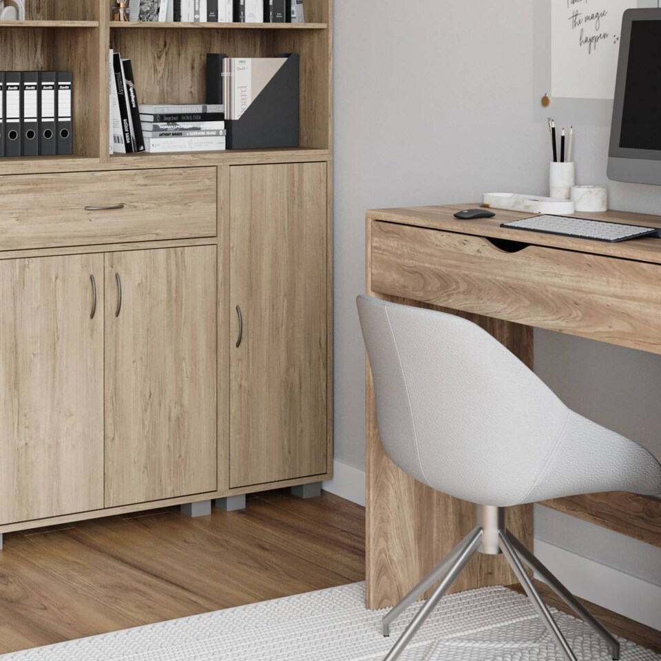 image 1 of 1 Drawer Dressing Table Console Desk, 75 x 40 x 75 cm | Brown | Oak & Oak | 9 x 42.5 x 77.5 | 1
