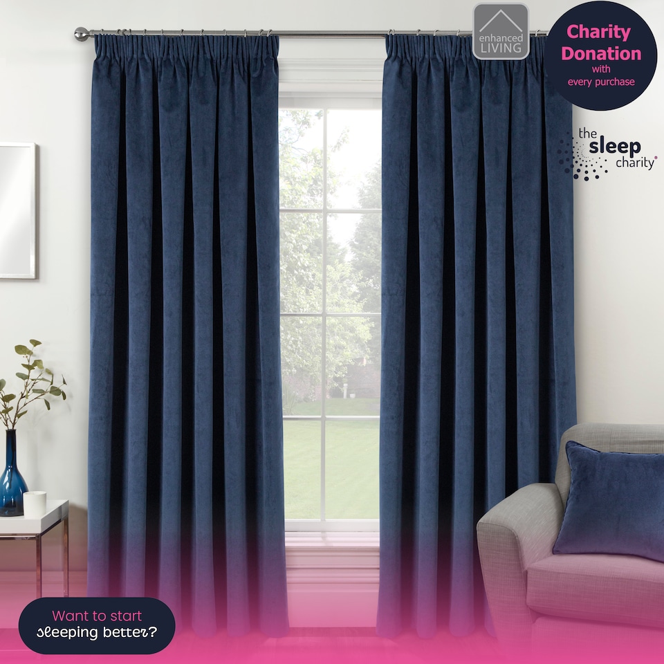image 1 of Luxury Enhanced Living Navy Velvet, Supersoft, Blackout, Thermal Curtains with Tape Top (PAIR) - 66 x 54 inch (168x137cm)