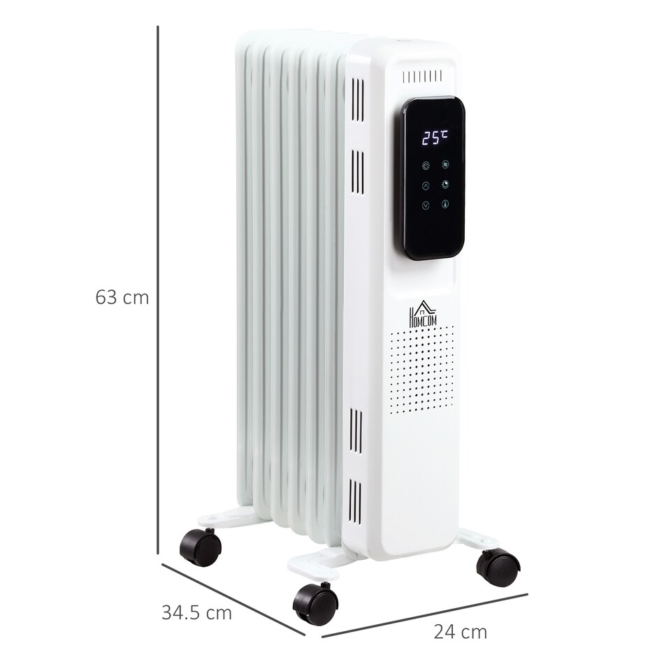 image 1 of HOMCOM 1500W Oil Filled Radiator, 7 Fin Portable Electric Heater with LED Display, 24H Timer, 3 Heat Settings, Adjustable Thermostat, Safety Cut off, Remote Control, White