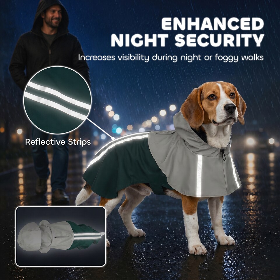 image 1 of PawHut Dog Raincoat with Hood, Dog Rain Jacket, for Medium Dogs, M