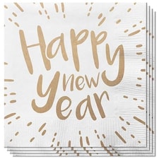 Happy New Year White and Gold Biodegradable Luncheon Napkins 33cm 3 Ply - Pack of 20