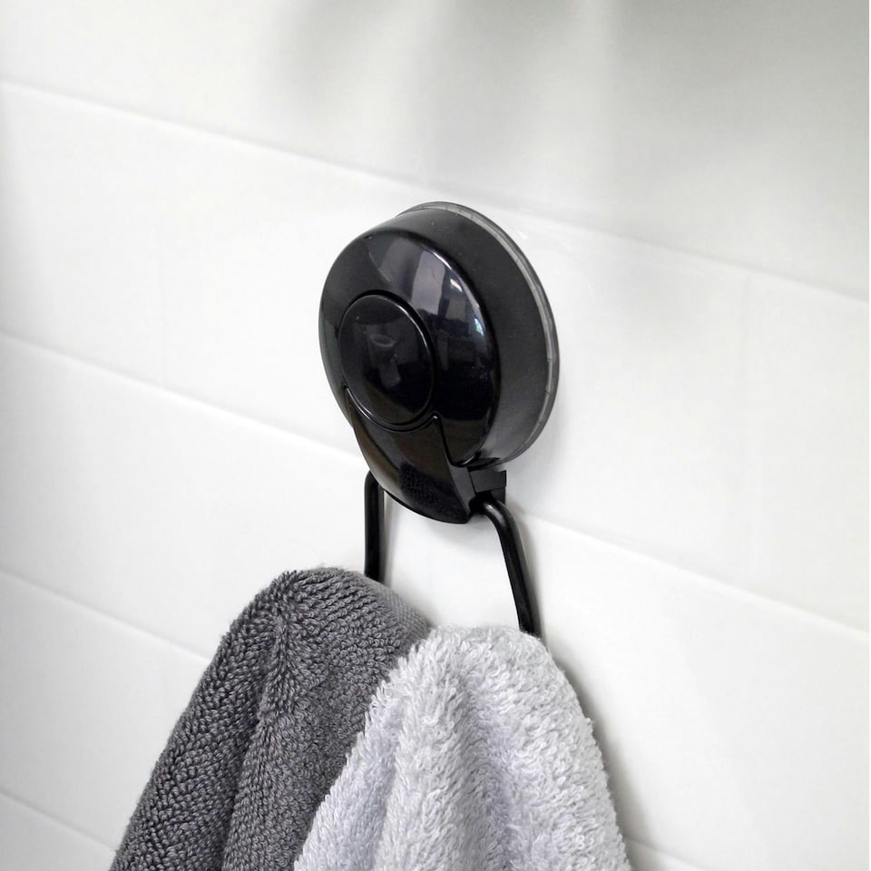 image 1 of Showerdrape SuctionLoc Black Stainless Steel Wall Mounted Robe Hook