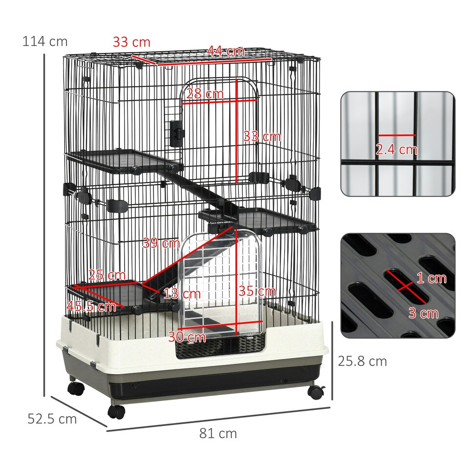 image 1 of PawHut Four-Level Small Animal Cage, Indoor Pet House, Black, 81 x 52.5 x 114 cm