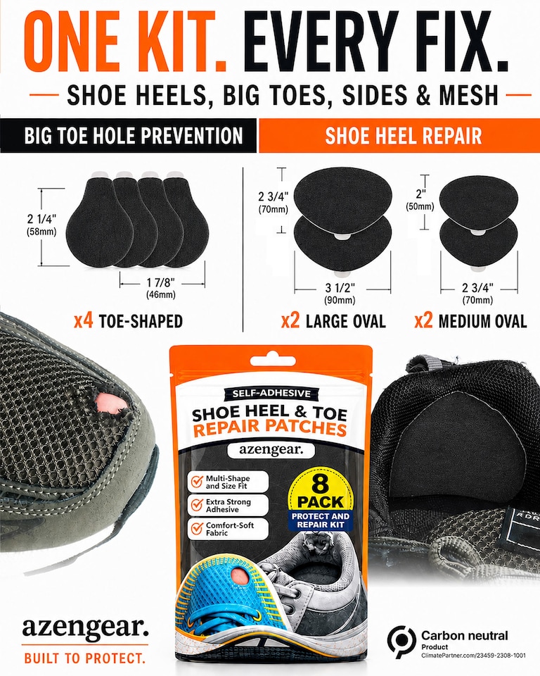 image 1 of Stick-On Shoe Heel Repair and Big Toe Hole Preventer Patch Kit