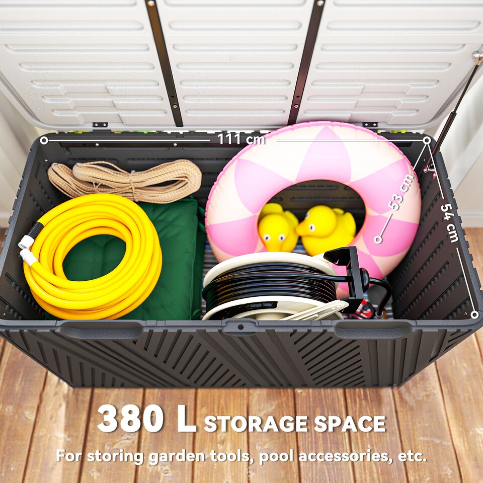 image 1 of Outsunny 380L Garden Storage Box Outdoor Storage Box Waterproof with Lockable Lid and Moulded Handles, Double-Layer HDPE Deck Box, 115 x 60 x 60 cm