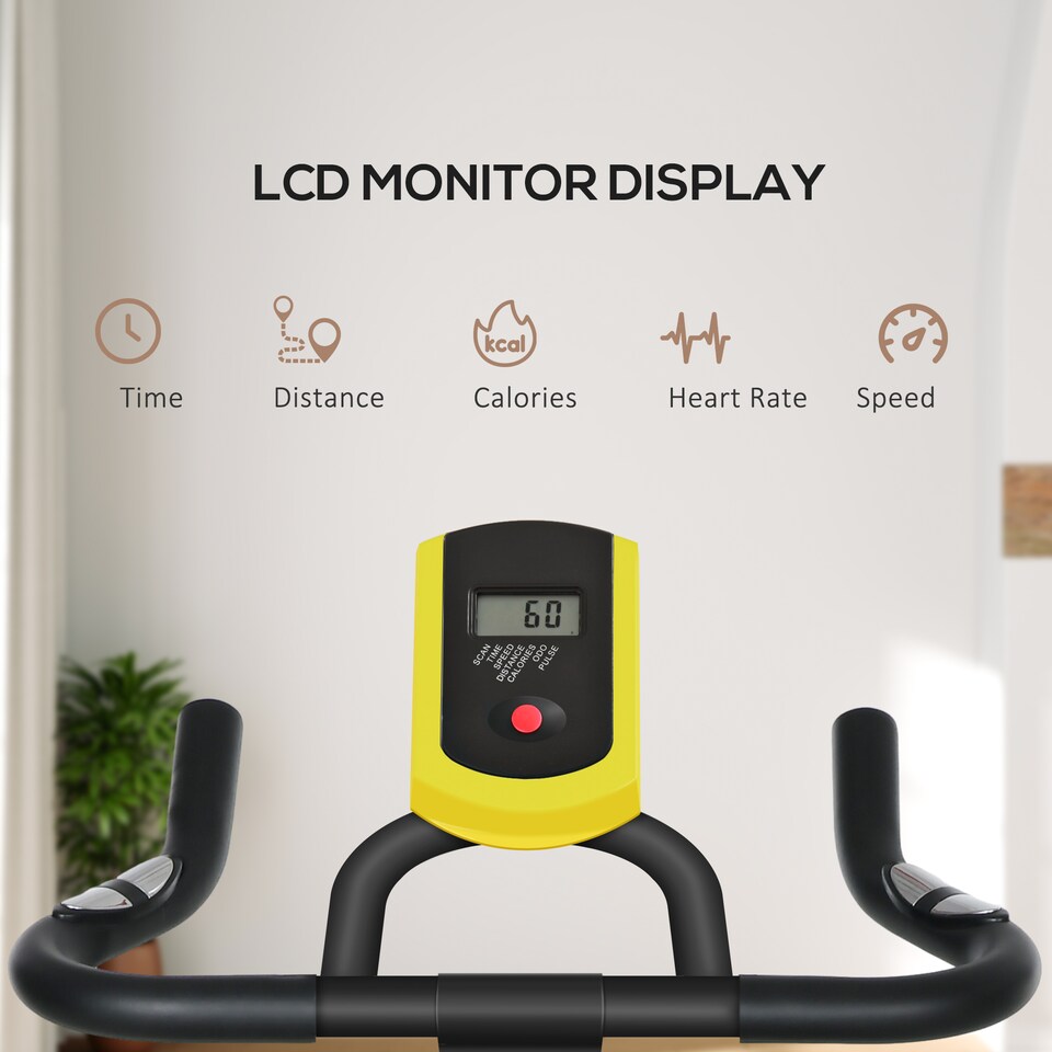 image 1 of SPORTNOW Indoor Exercise Bike, Stationary Bike, Cycling Machine with Adjustable Seat and Resistance, Heart Rate Sensor, for Home Gym Workout, 8kg Flywheel, Yellow