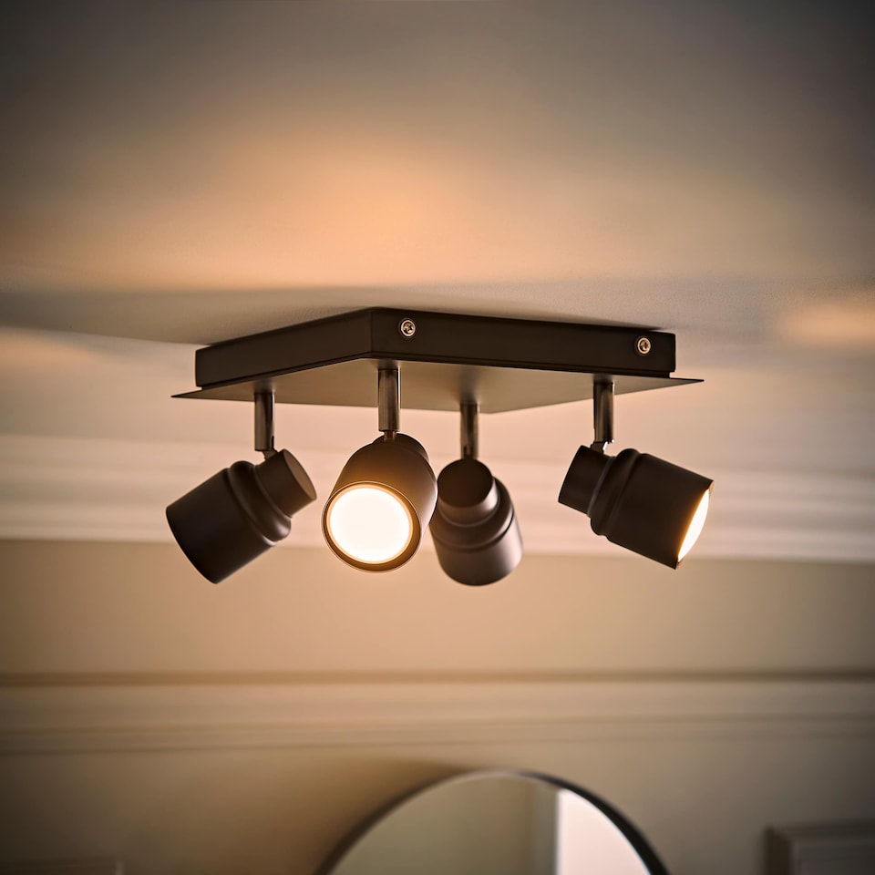 image 1 of ValueLights Benton Black IP44 Square Bathroom Ceiling Light & Bulb