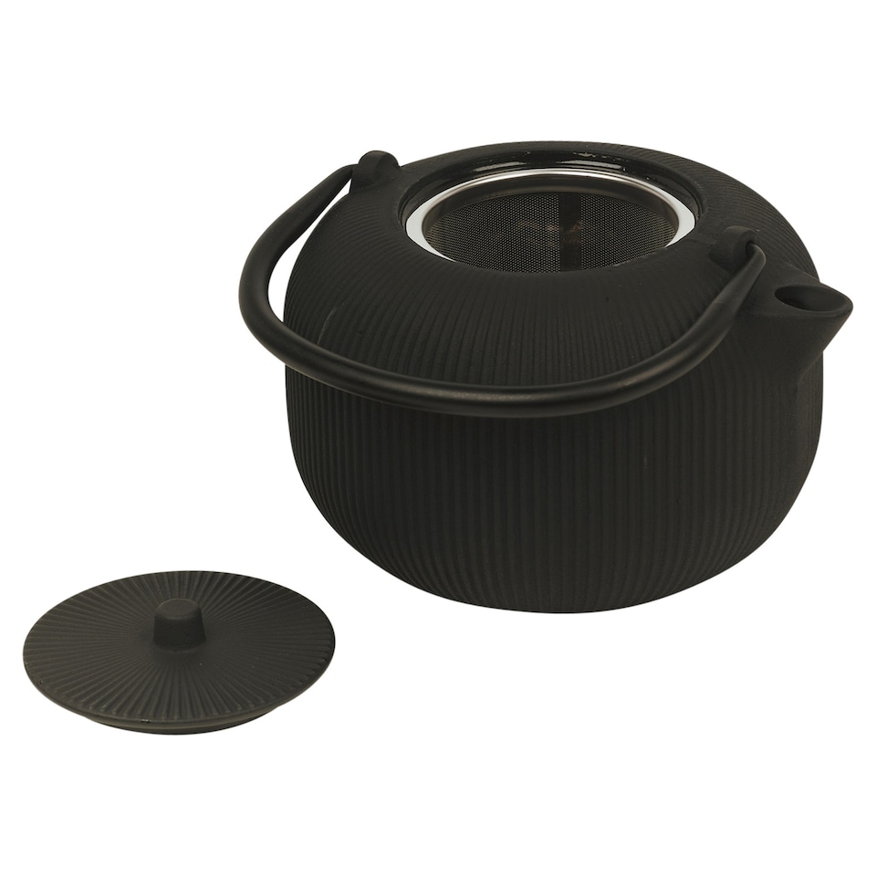 image 1 of 1L Cast Iron Authentic Japanese Kettle Teapot with Stainless Steel Infuser Filter | Black | Black | 1