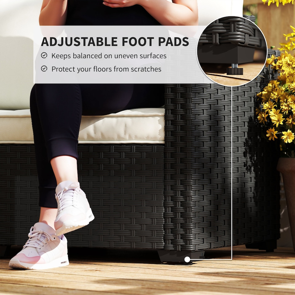 image 1 of Outsunny 2 Seater Rattan Garden Sofa with Deep Seat, Wide Arms, Black | Black | Black, Cream White | Two Seater