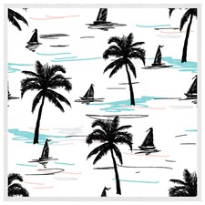 Palm trees & sailboats (Picture Frame) White | M