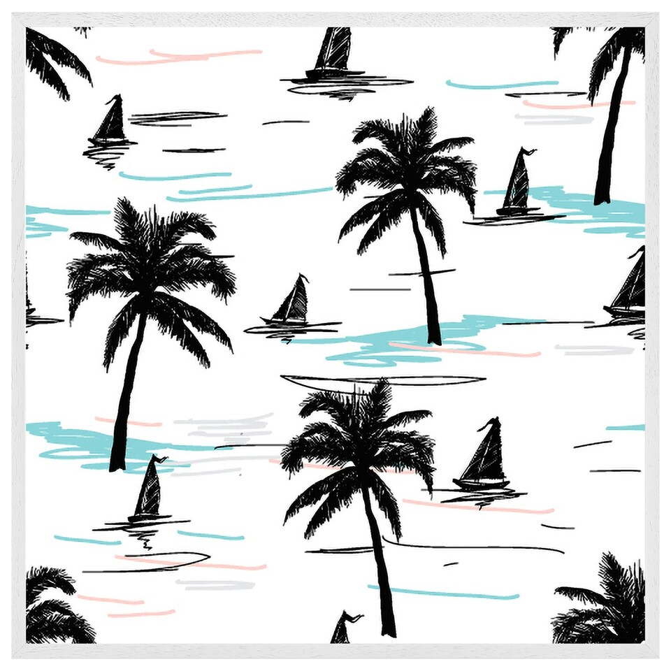 image 1 of Palm trees & sailboats (Picture Frame) White | M