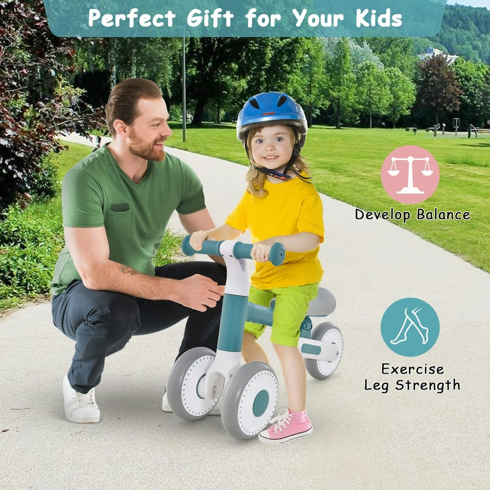 image 1 of COSTWAY Baby Balance Bike 4 Wheels Toddler First Bike Blue