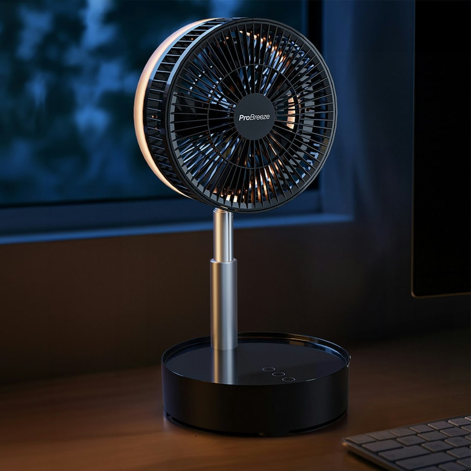 image 1 of Pro Breeze 2‑in‑1 Portable Rechargeable Folding Fan (Desk & Floor) - Black