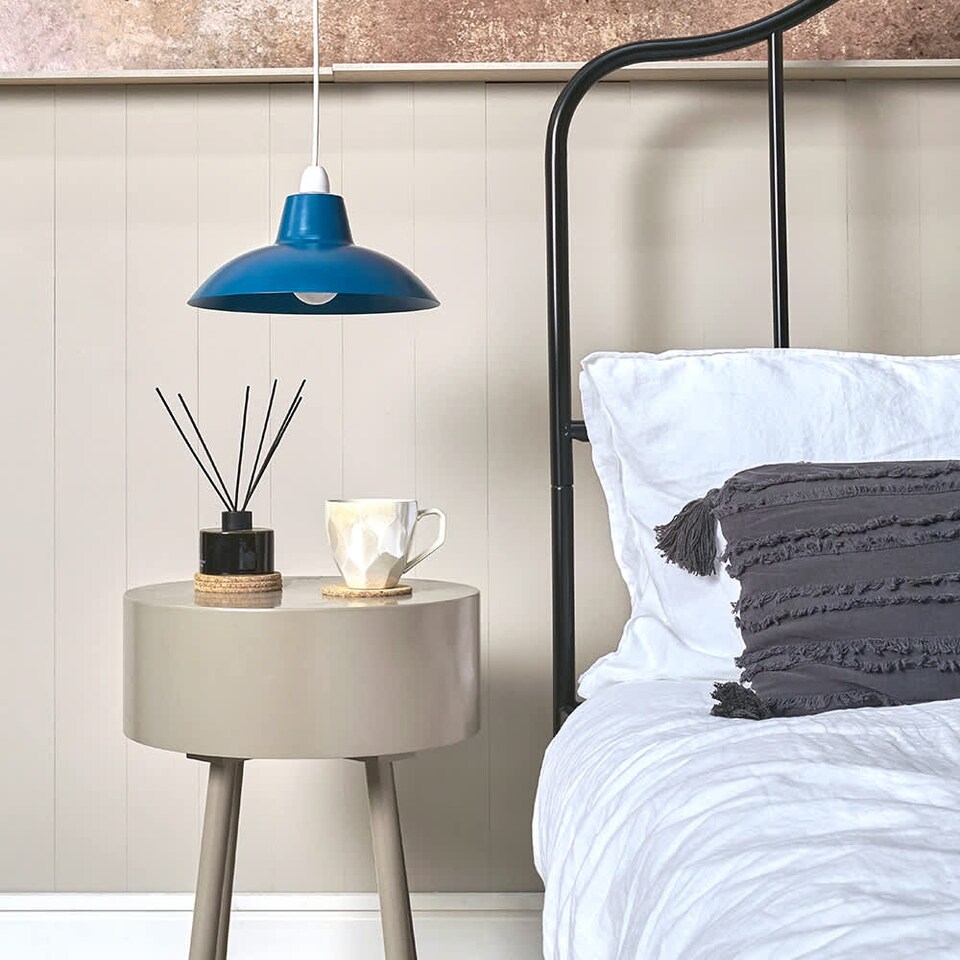 image 1 of ValueLights Civic French Blue Metal Ceiling Light Shade & Bulb | Blue