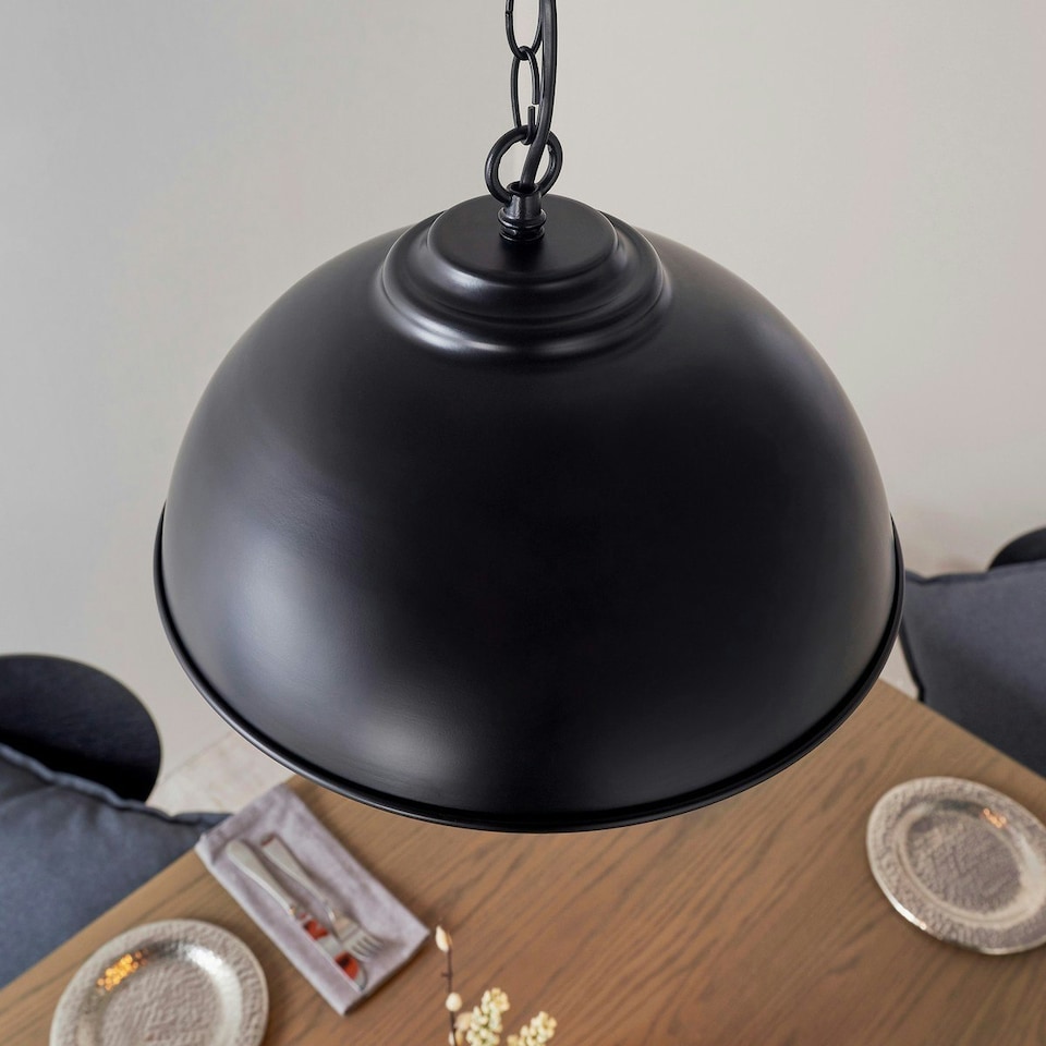 image 1 of Colman 1 Light Dome Ceiling Pendant Matt Black, Gold Leaf, E27
