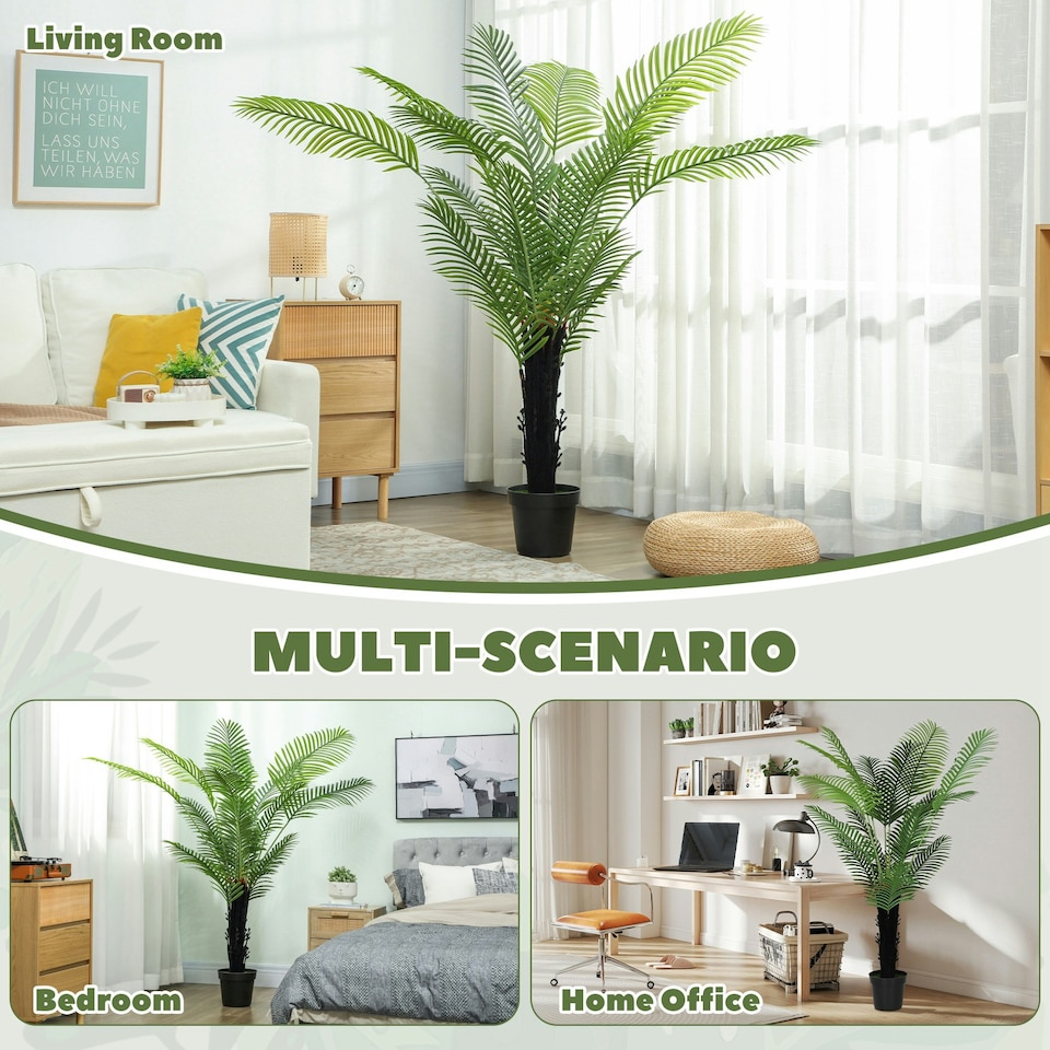 image 1 of HOMCOM 175cm Artificial Areca Palm Tree with PE Leaves and Flocked Soil Green | One Size