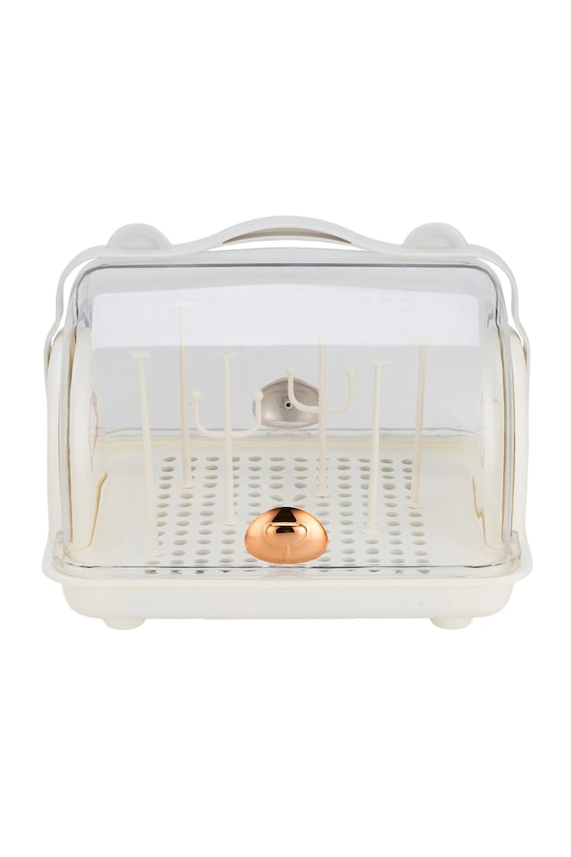 image 1 of Living and Home Baby Bottle Drying Rack Storage Box with Dual Flip-Up Covers | Grey