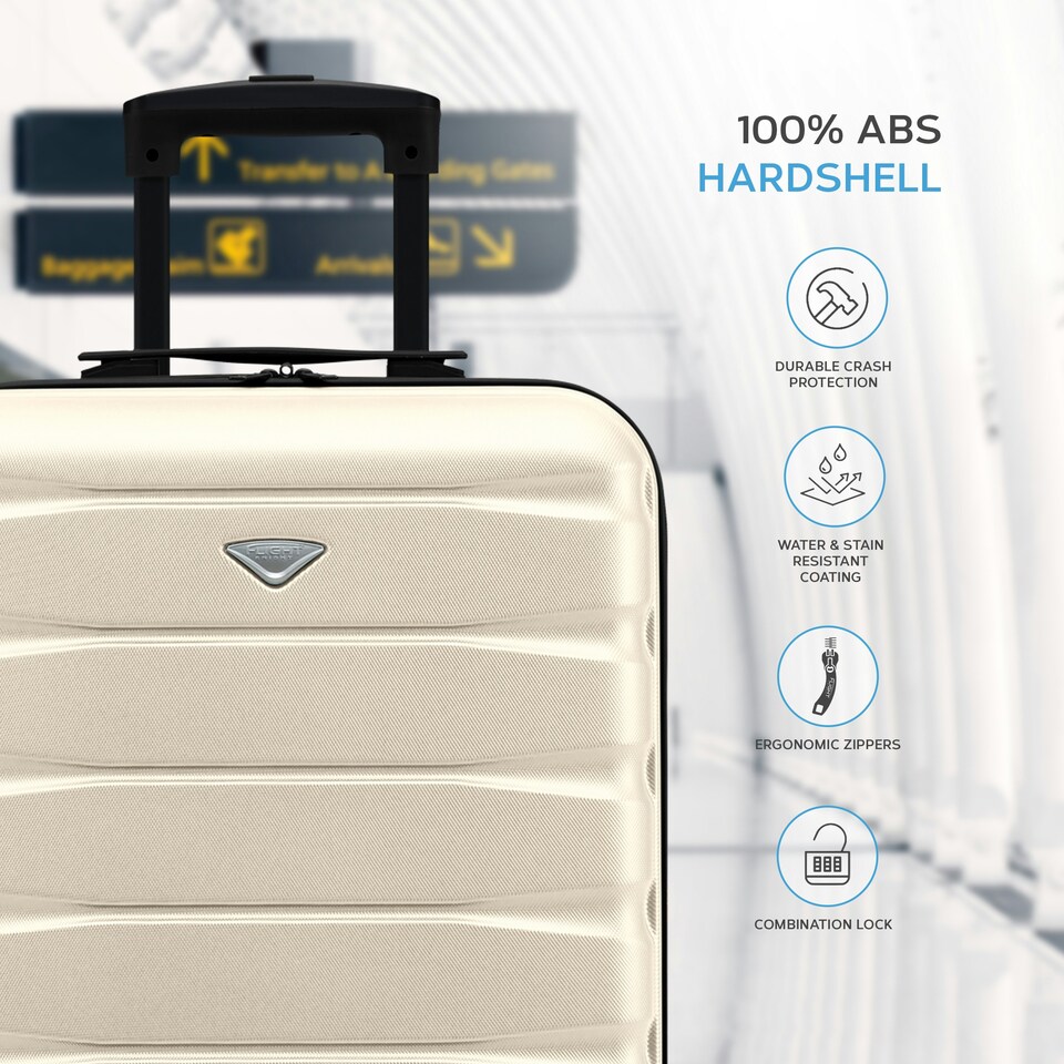 image 1 of 55x40x20cm Ryanair (Priority) TUI, Carry on Cabin Suitcase Hard Shell Approved for 60+ Airlines Cream | Cream/Black | Cabin Bag