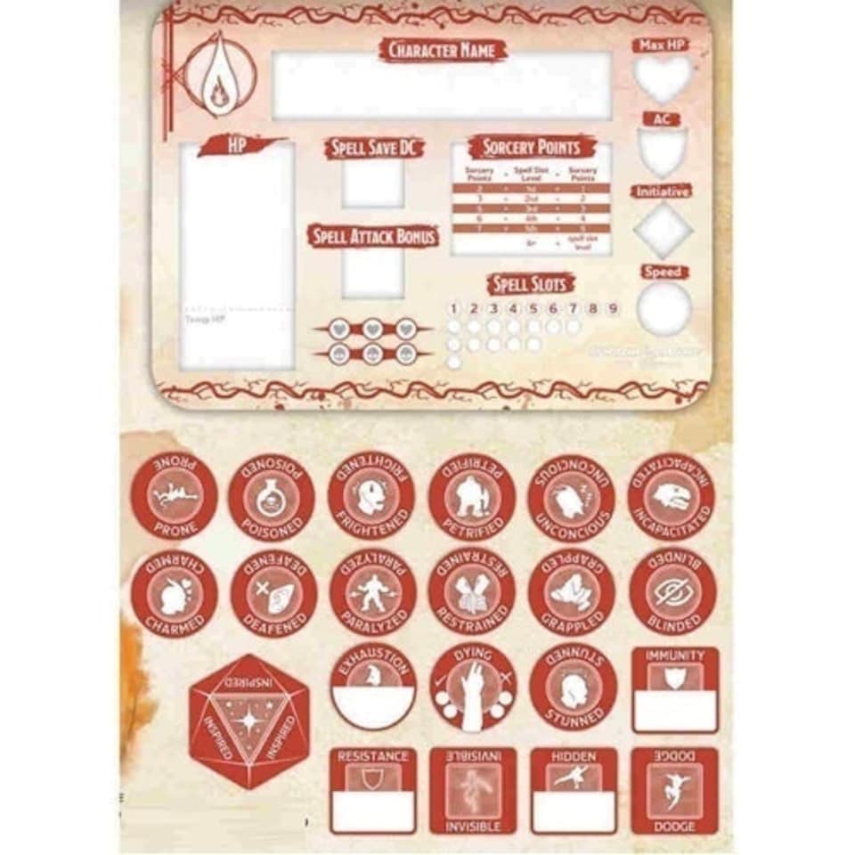 Sorcerer Token Set (Player Board & 22 Tokens)