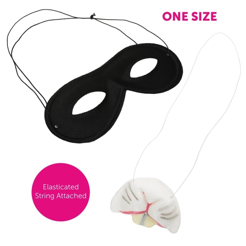 image 1 of Highway Man Costume - Gold Trim Feather Tricorn Hat, Nose & Mask Black | One Size
