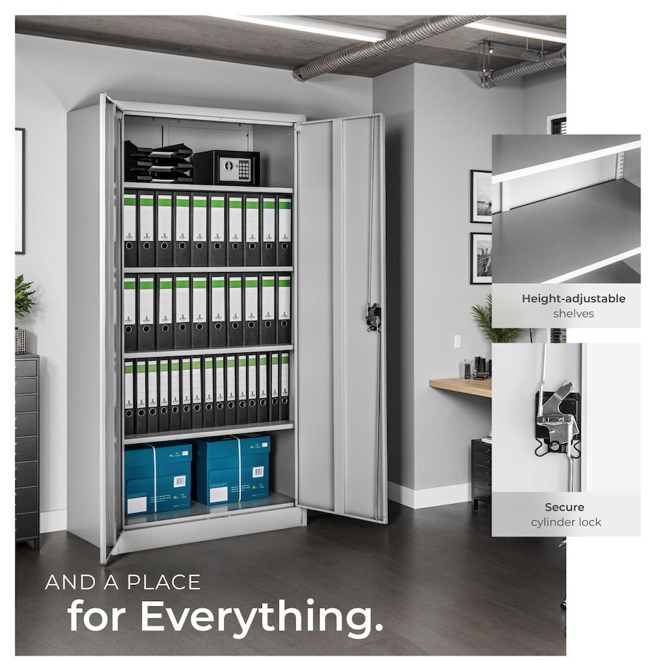 image 1 of Filing Cabinet Blain - 5 height-adjustable shelves, lockable doors | Grey | grey | 80 x 40 x 180 cm | 1