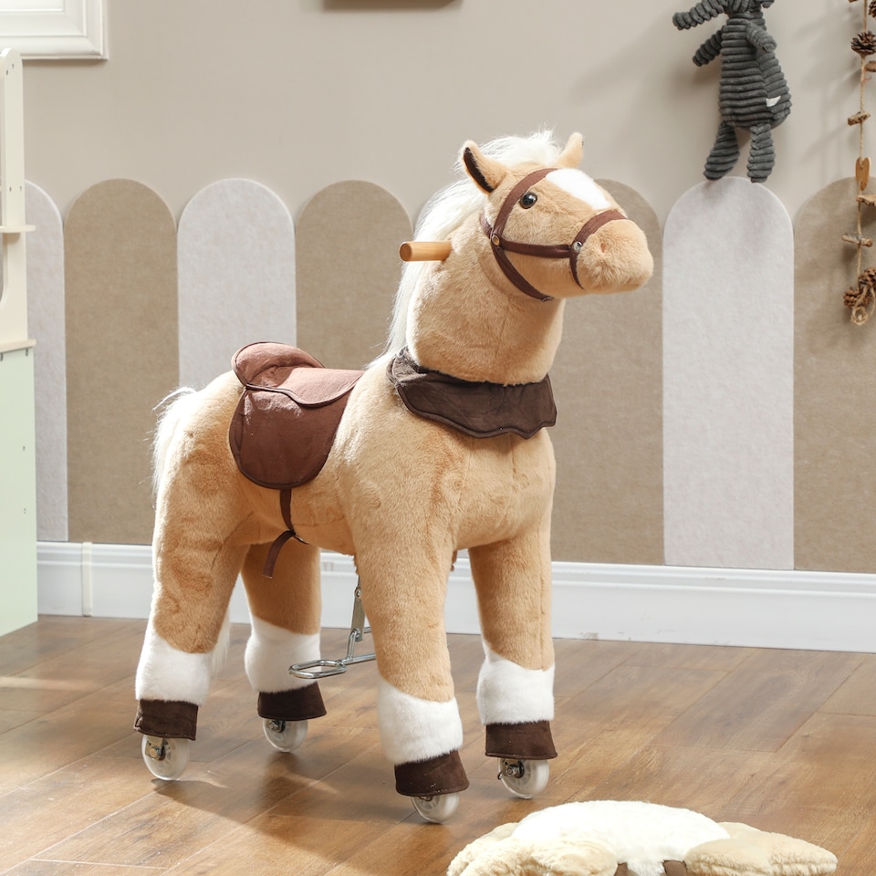 image 1 of AIYAPLAY Plush Rocking Horse with Rolling Wheels for 3-5 Years, Brown