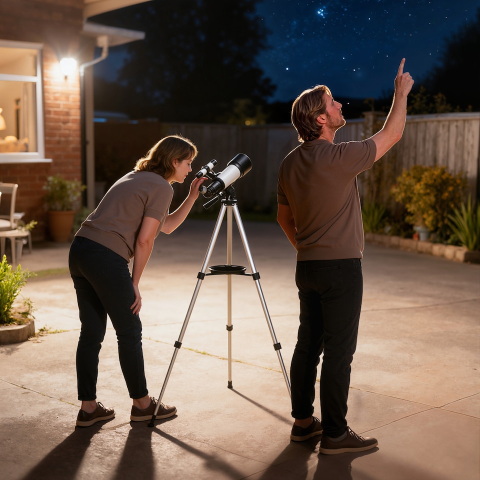 image 1 of Outsunny Astronomy Telescope for Adults and Beginners, 70 mm Aperture Portable Refractor Telescope with 40X/16X Magnification, Adjustable Tripod, Carry Bag for Travel, White