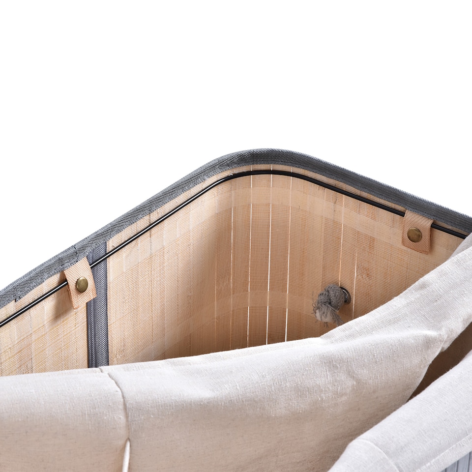 image 1 of HOMCOM 100L Natural Wood Laundry Basket A Compartment w Flip Lid Removable Lining Handles Board Base Foldable Durable Water-Resistant Dirty Clothes Storage Home Organisation Grey