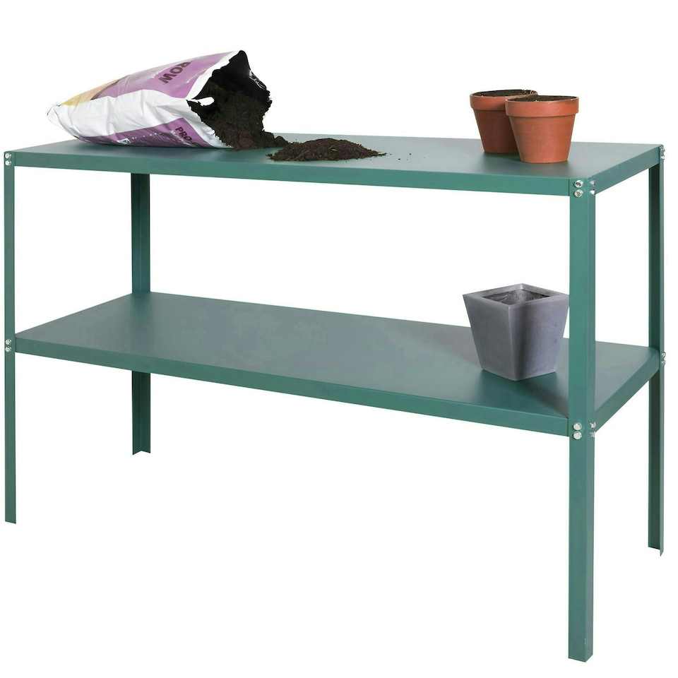 image 1 of Lacewing Twinpack Traditional 2 Tier Greenhouse Staging Shelving Bench in Green 119cm
