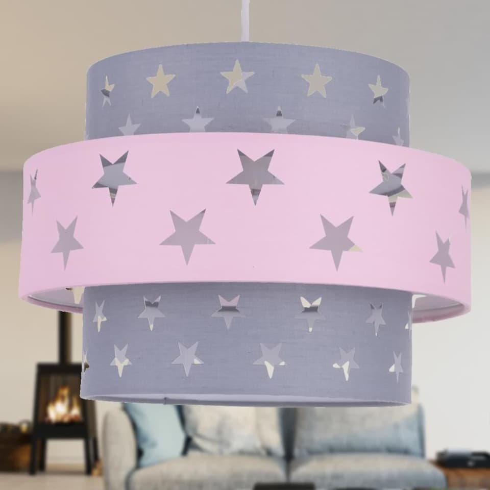 image 1 of Pink and Grey Star Two Tier Light Shade | Grey | Pink | Large | 1