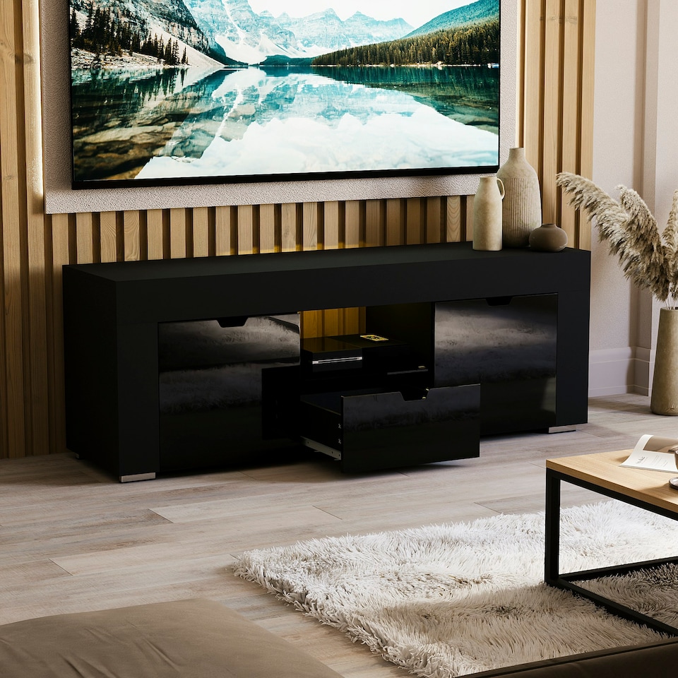 image 1 of Vida Designs Eclipse 2 Door 1 Drawer LED TV Unit Entertainment Stand, White