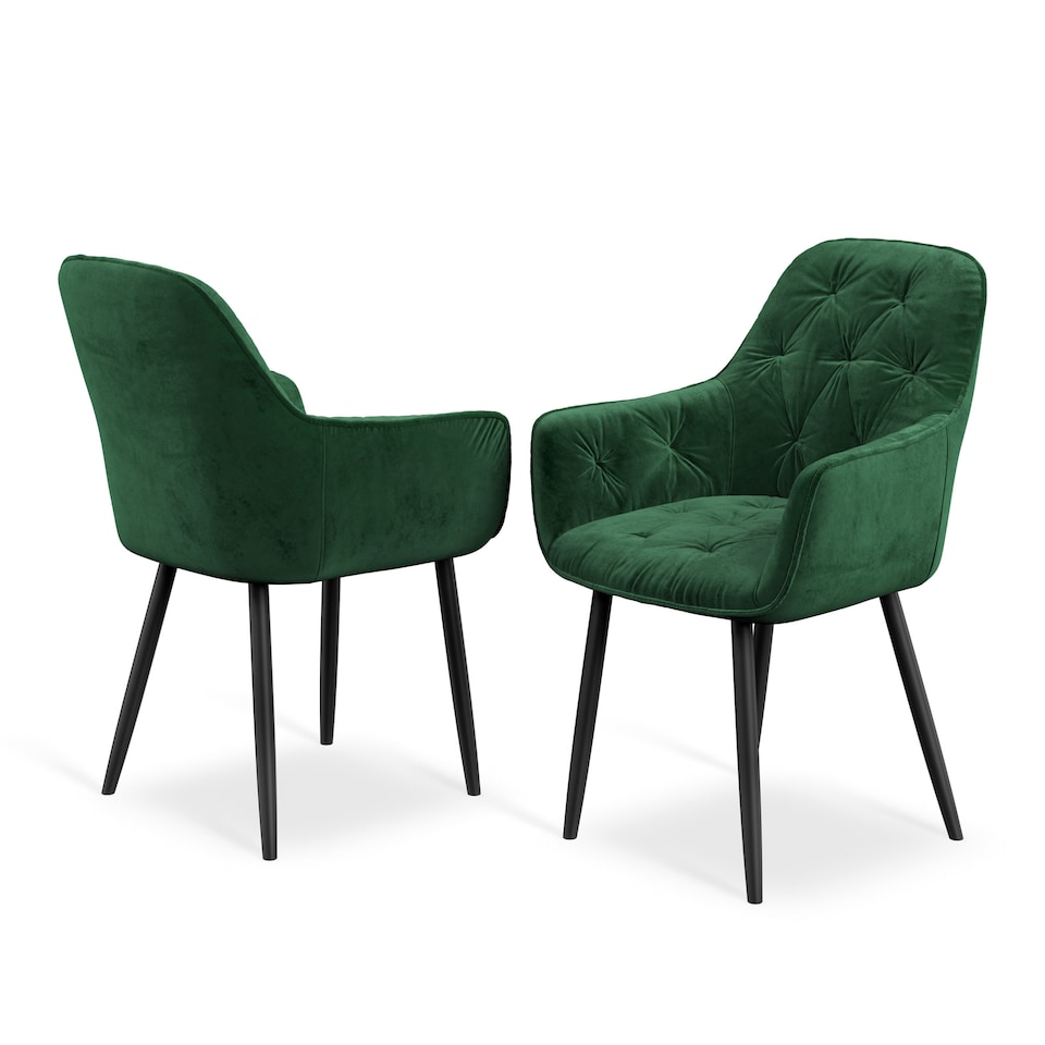 image 1 of Set Of 2 Anika Modern Velvet Dining Chair Padded Seat Metal Legs (Green) | Green | Green | One Size