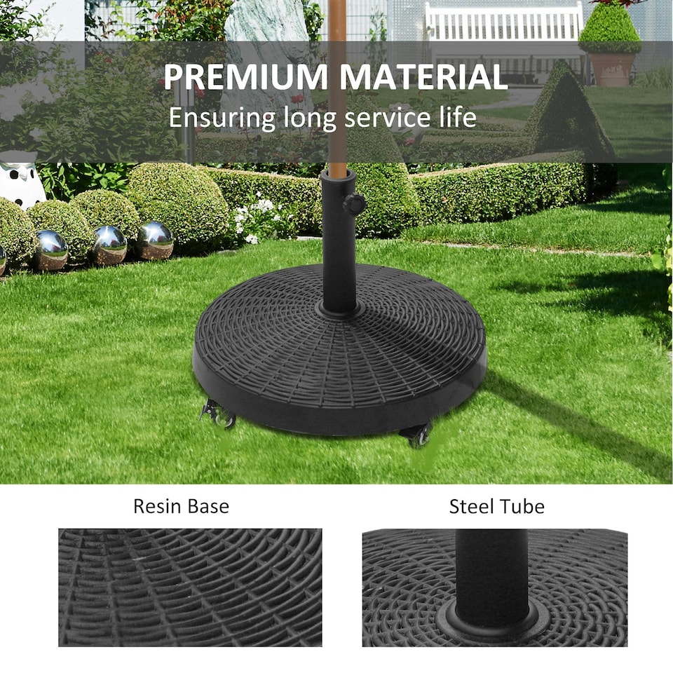 image 1 of Outsunny Resin Patio Umbrella Base Parasol Stand Weight Deck w/ Wheels