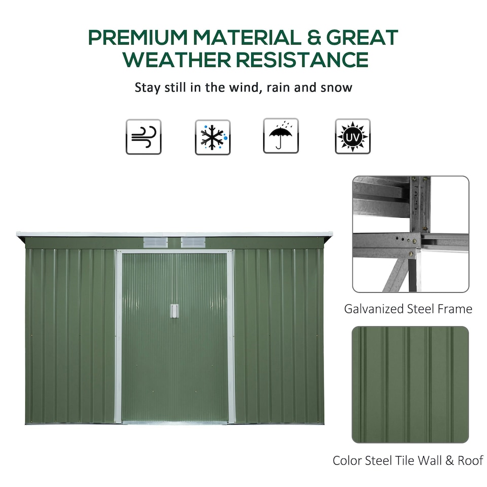 image 1 of Outsunny 9 x 4FT Metal Garden Storage Shed w/ 2 Door, Light Green