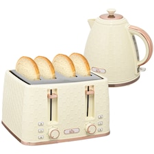HOMCOM Kettle and Toaster Set, 1.7L 3000W Fast Boil Jug Kettle with Auto Shut Off, 4 Slice Toaster with 7 Level Browning Controls & Crumb Tray, UK Otter Thermostat, Beige