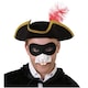 image 1 of Highway Man Costume - Gold Trim Feather Tricorn Hat, Nose & Mask Black | One Size