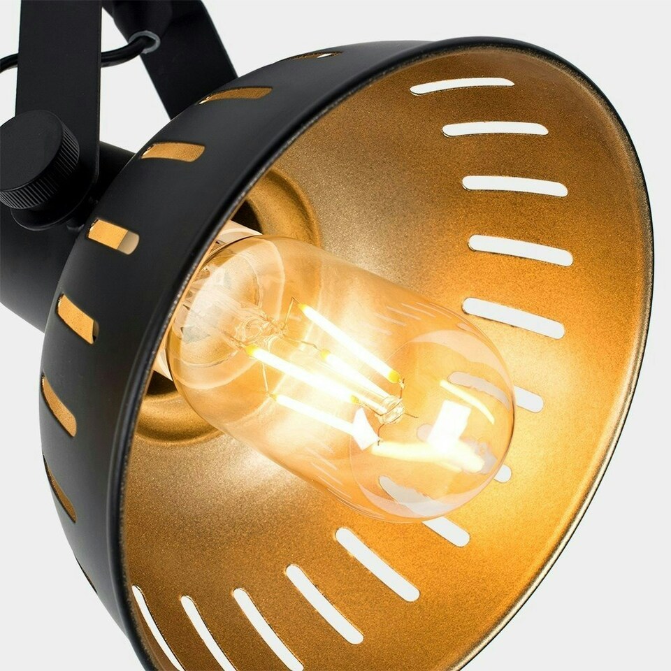 image 1 of ValueLights Industrial Steampunk Style Black And Gold 3 Way Adjustable Ceiling Spotlight