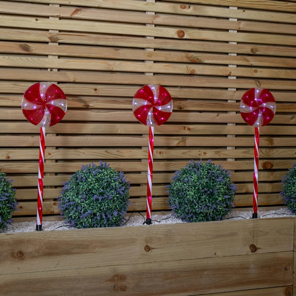 image 1 of 58cm Light up Red and White Candy Pop Christmas Pathfinders with 63 White LEDs