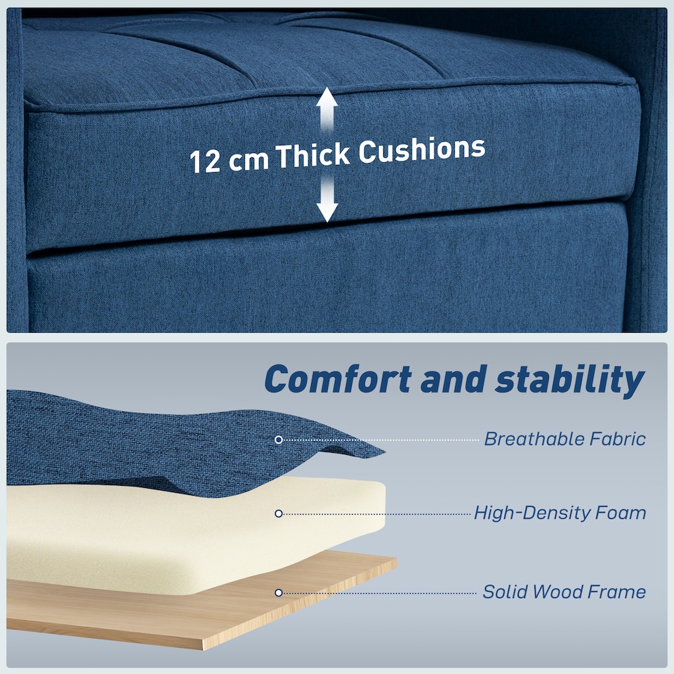 image 1 of HOMCOM 3-in-1 Single Sofa Bed, Convertible Sleeper Chair with Adjustable Backrest, Fabric Pull Out Chair Bed with Pillow, Side Pockets and Cup Holders for Living Room, Bedroom, Dark Blue | Blue