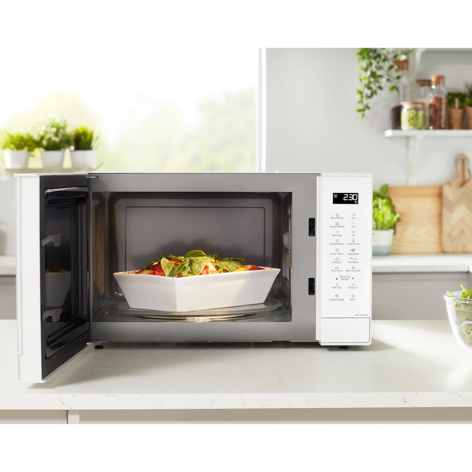 image 1 of Panasonic NN-ST45KWBPQ Microwave Oven, 32 Litres, 1000W, Turntable, Easy Operation LCD, Touch Control Panel, 21 Auto Programs with Junior Menu (Puree & Porridge) LED Interior bulb, White