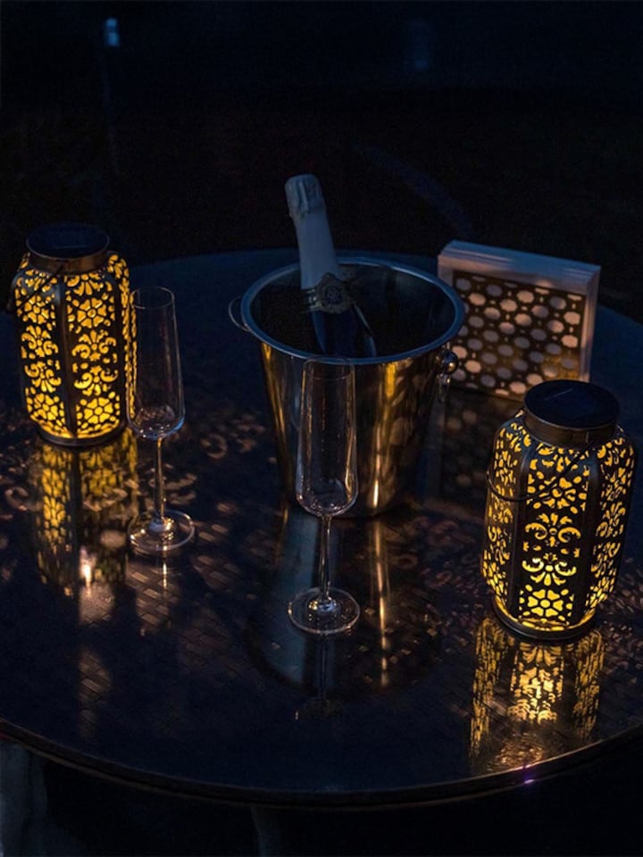 image 1 of ValueLights Solar Lantern Matte Copper Lantern with Copper Oval Shade and Integrated Bulb