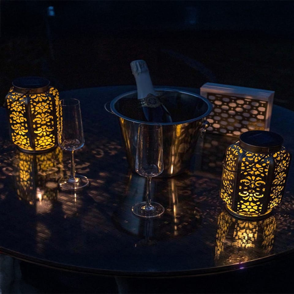 image 1 of ValueLights Solar Lantern Matte Copper Lantern with Copper Oval Shade and Integrated LED .1W Warm White 3000K Bulb | Gold